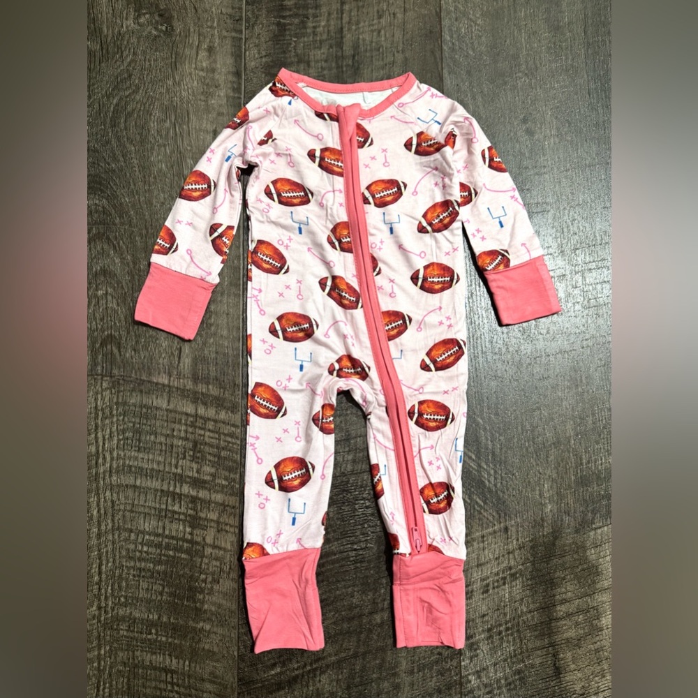 Baby Girl Pink Football Print GameDay Bamboo Sleepie 12-18 month